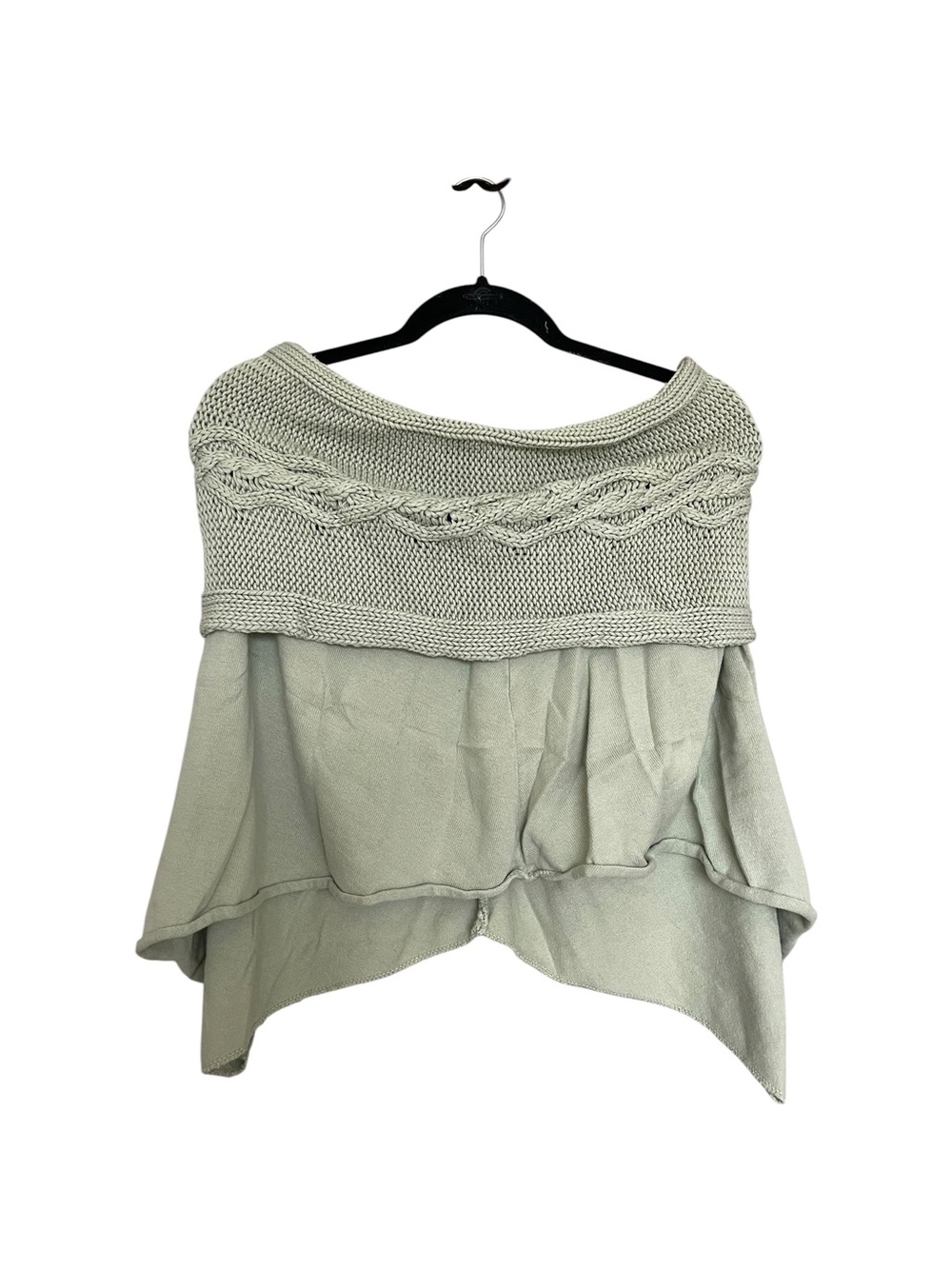 To the Max Off-Shoulder Layered Cable Knit Sweater in Sage Green
